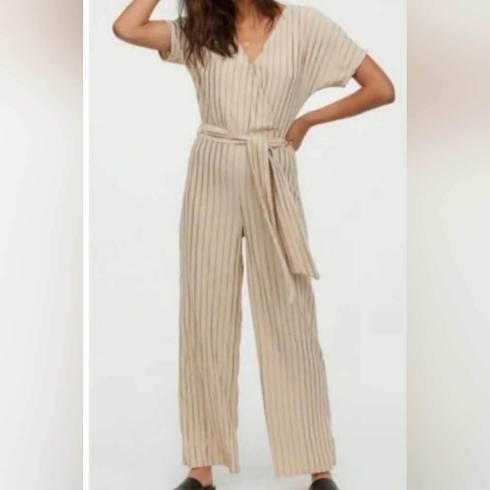 H&M Beige Striped Wide Leg Jumpsuit - Picture 9 of 12